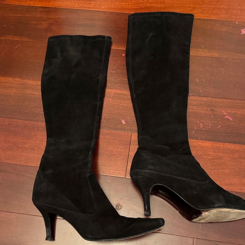 Stuart Weitzman Black Suede Heeled Boots 7.5